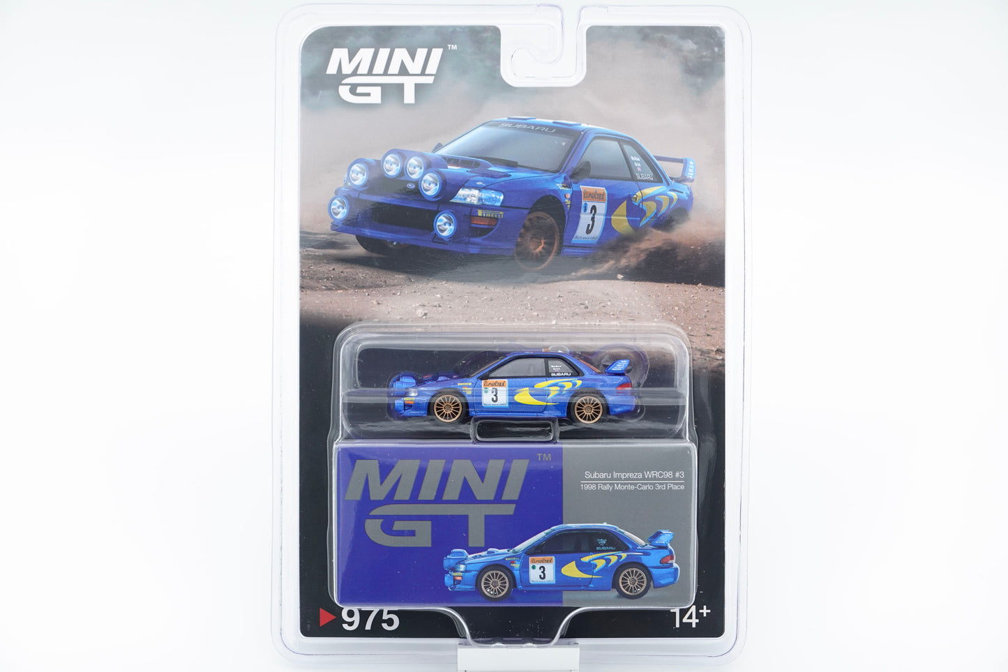 MINI GT | No.759 Subaru Impreza WRC98 #3 1998 Rally Monte-Carlo 3rd Palce Blister Card | 1:64