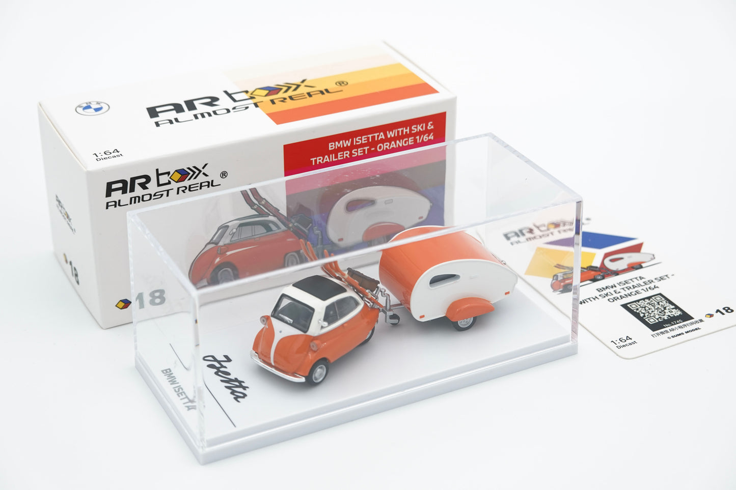 Almost Real | BMW Isetta with Ski & Trailer Set Orange | 1:64
