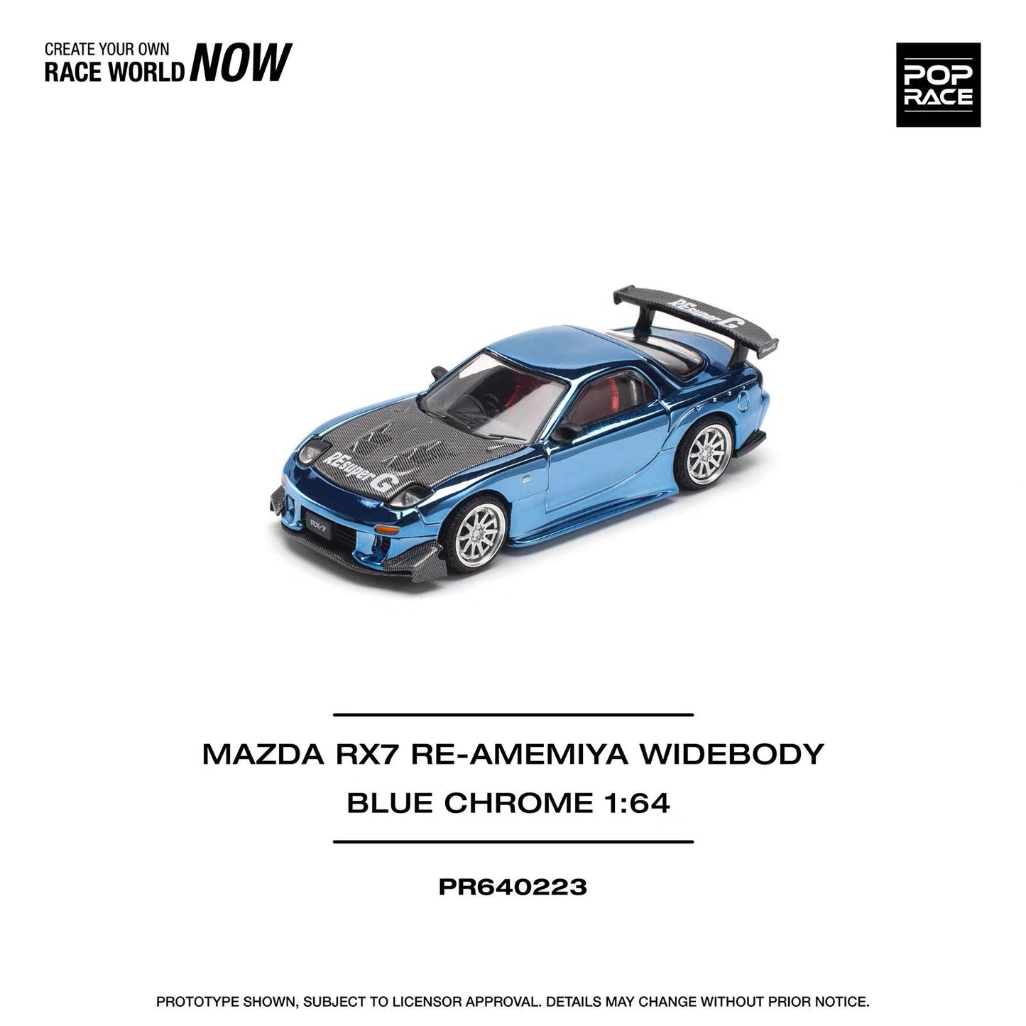 POPRACE | PR640223 Mazda RX7 RE-Amemiya Widebody Blue Chrome | 1:64