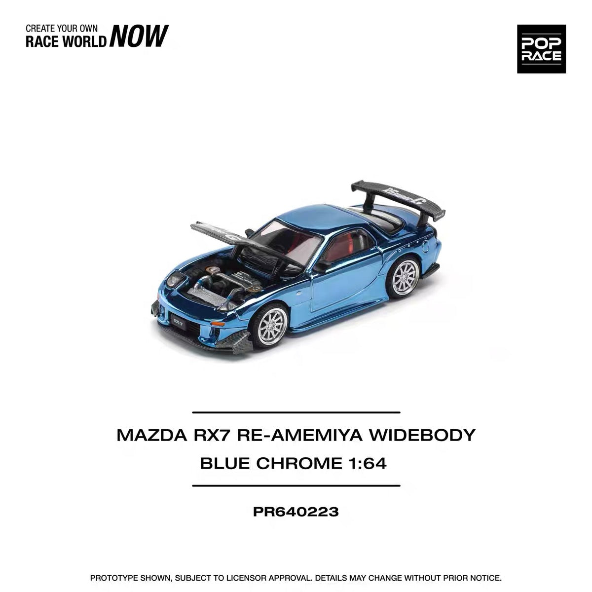 POPRACE | PR640223 Mazda RX7 RE-Amemiya Widebody Blue Chrome | 1:64