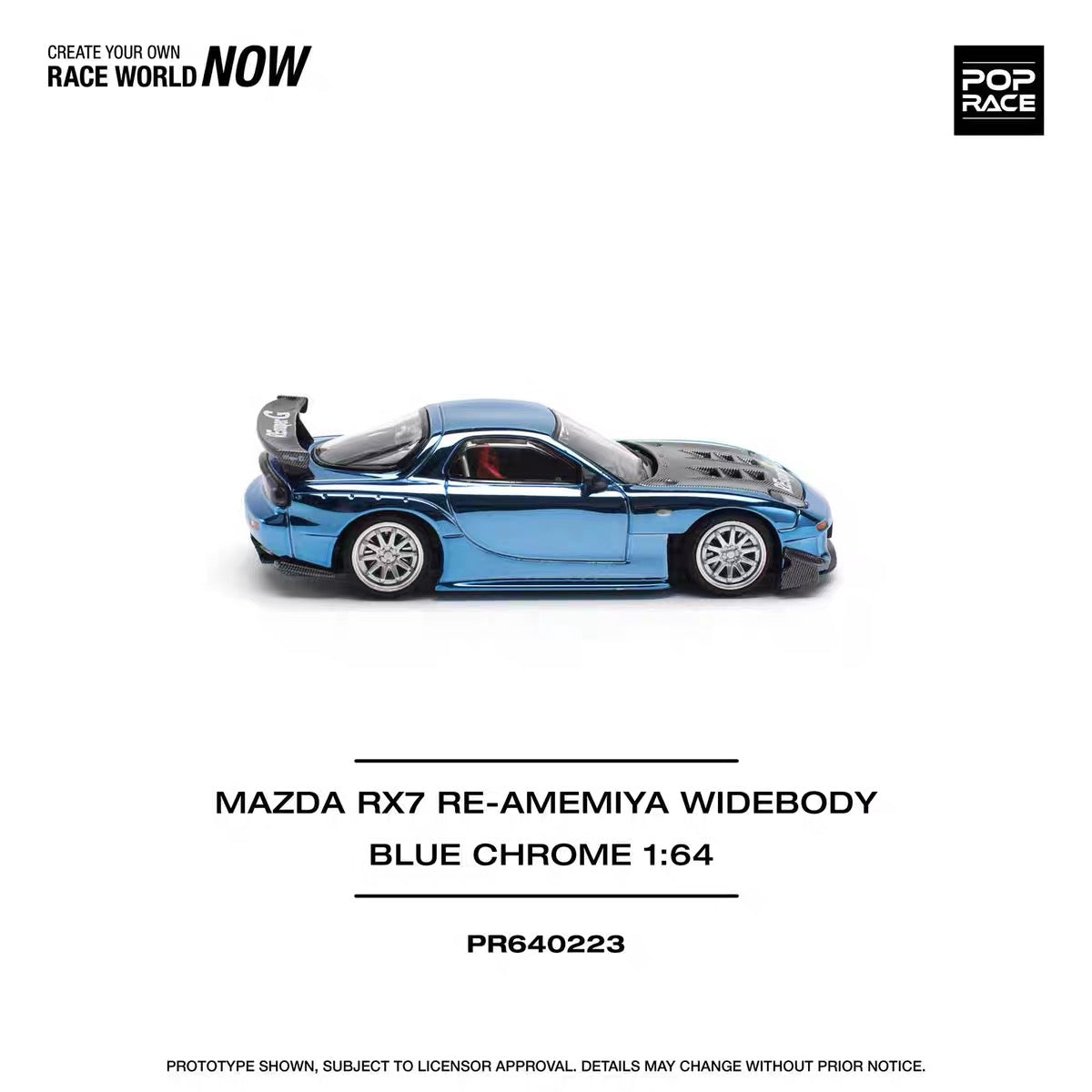 POPRACE | PR640223 Mazda RX7 RE-Amemiya Widebody Blue Chrome | 1:64