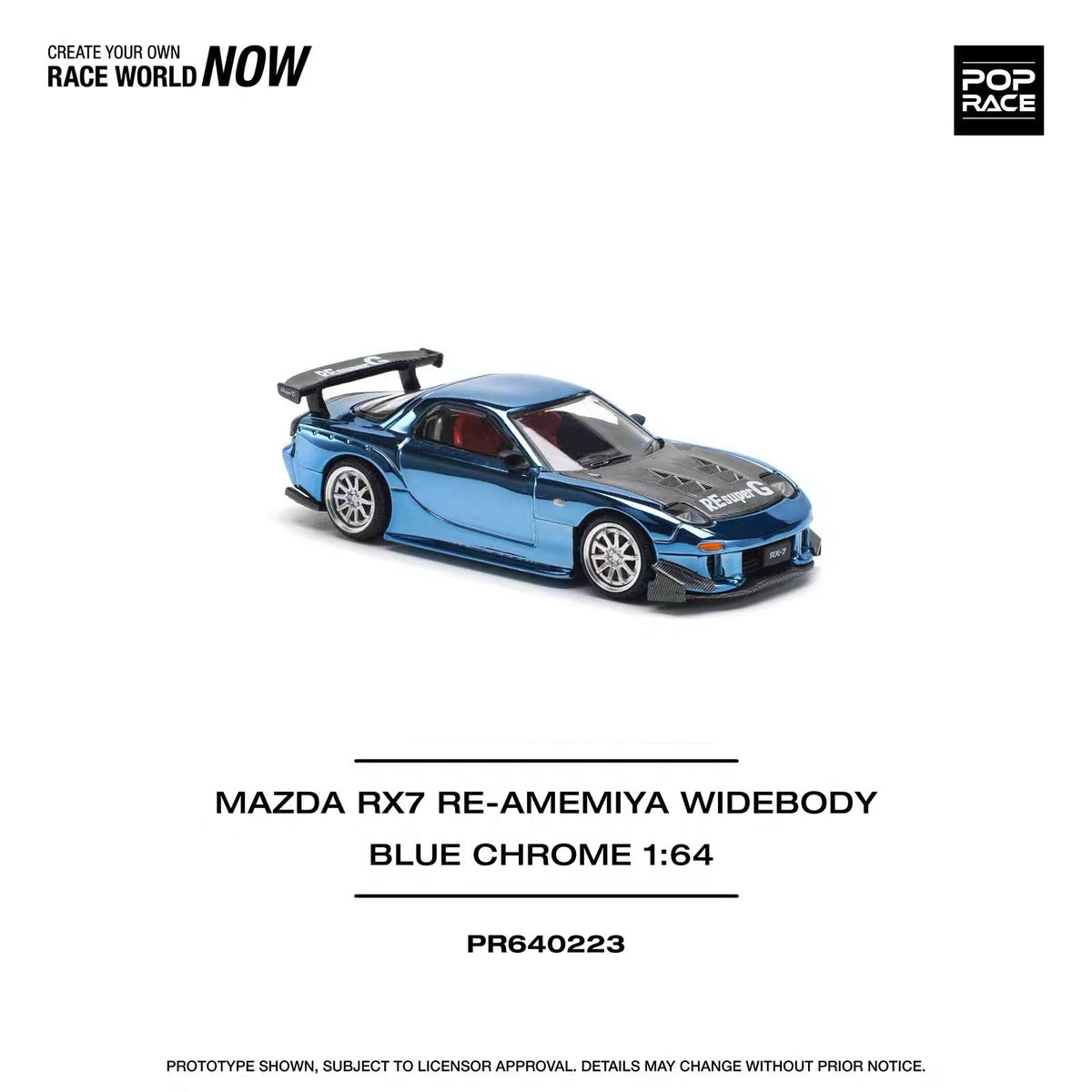 POPRACE | PR640223 Mazda RX7 RE-Amemiya Widebody Blue Chrome | 1:64